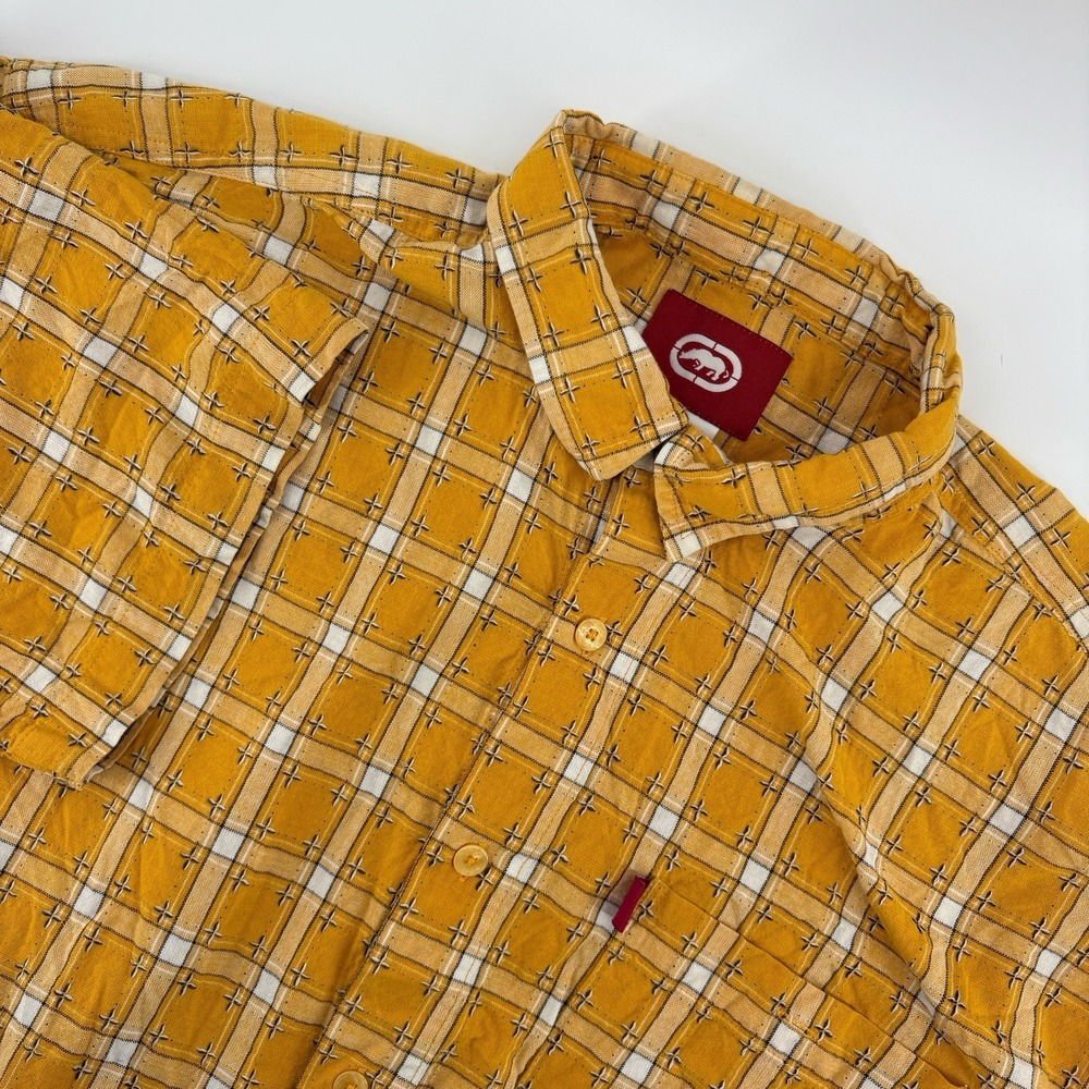 Vintage Ecko Unltd Shirt Men's Extra Large Yellow Plaid Button Up Y2K Hip Hop‎